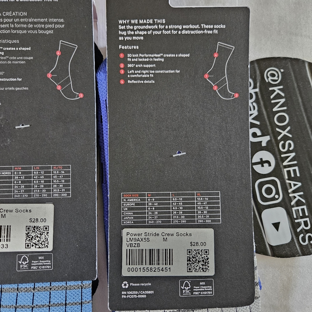 TWO Lululemon Power Stride Crew Socks Reflective Blue Men's Size Medium 6-9 - Picture 4 of 4